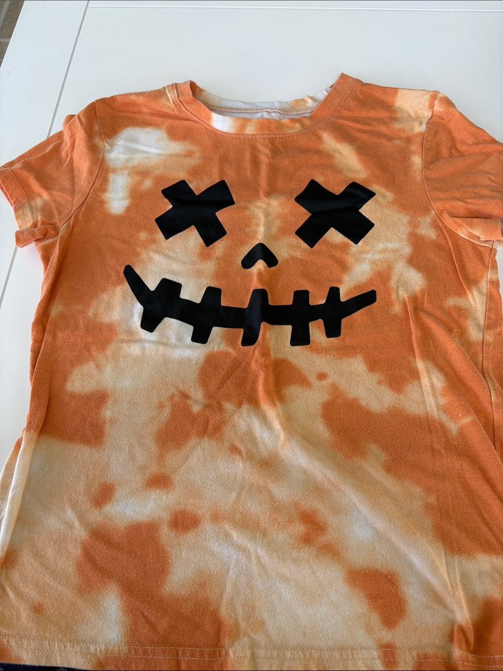Orange Tie-Dye Pumpkin Face Kids Costume Tee. Size S (3-5)
